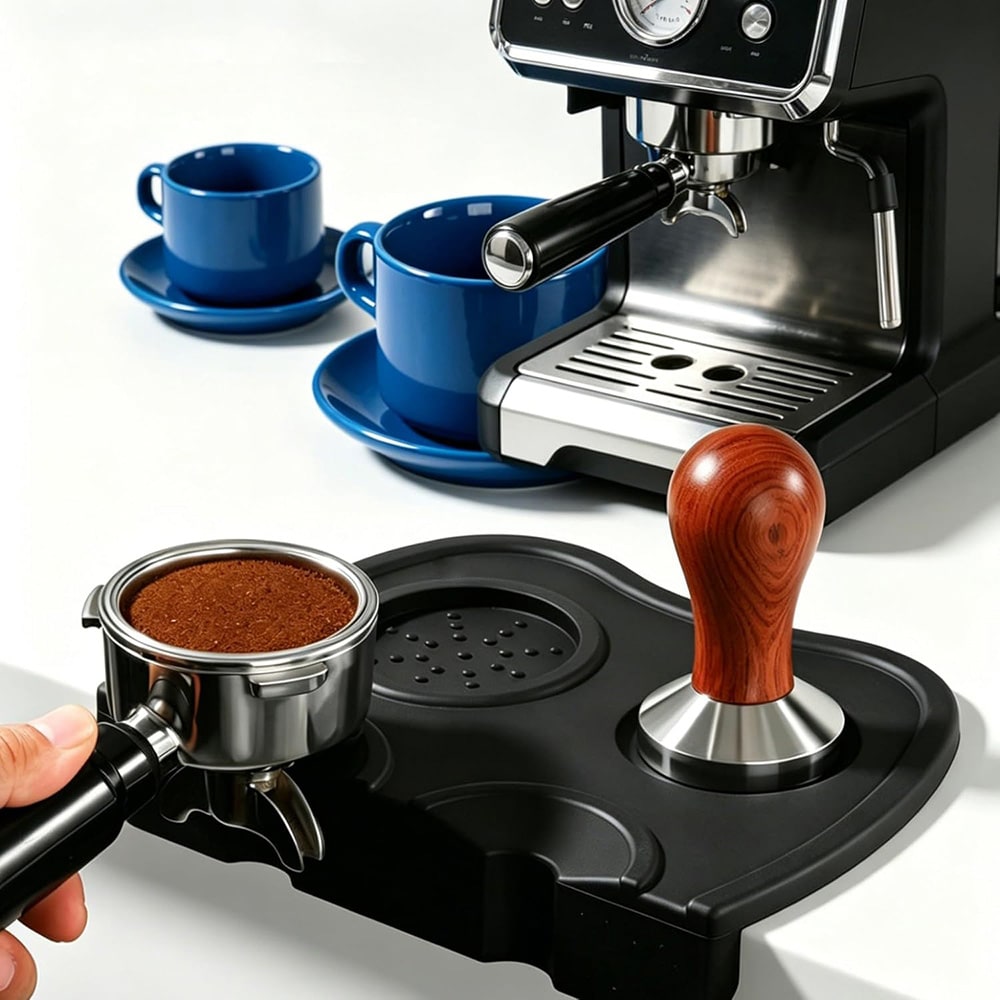 Silikoninen tamping-matto – Svart / Kahvitamping-matto / Espressomatto tampingia varten