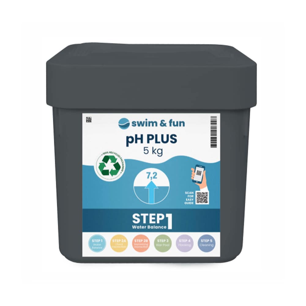 Swim & Fun pH-Plus 5 kg / pH:n tehostin uima-altaalle / pH-Plus -rakeet uima-allasvedelle
