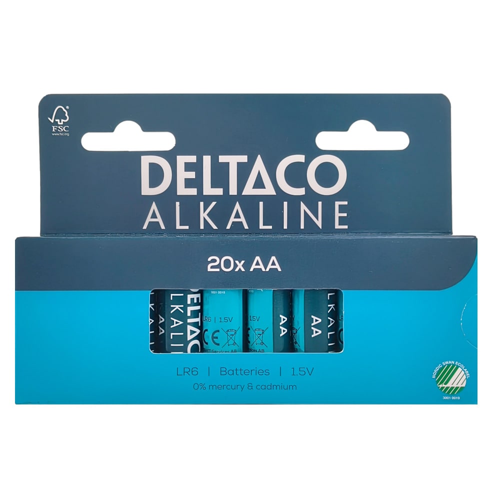 Deltaco Alkaline AA paristot 20-pack / AA paristot LR6 / Alkaline AA paristot