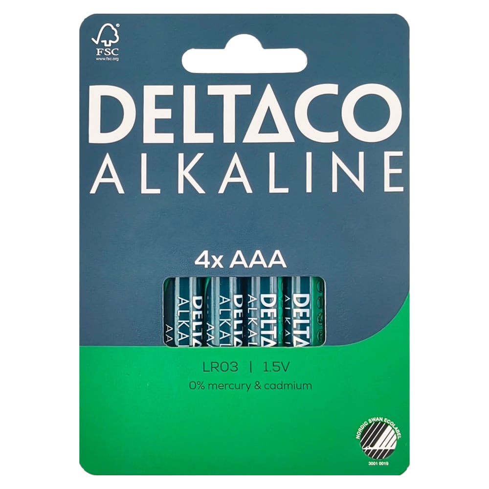 Deltaco Alkaline AAA paristo 4-pack / AAA paristot LR03 / Alkaline AAA paristot