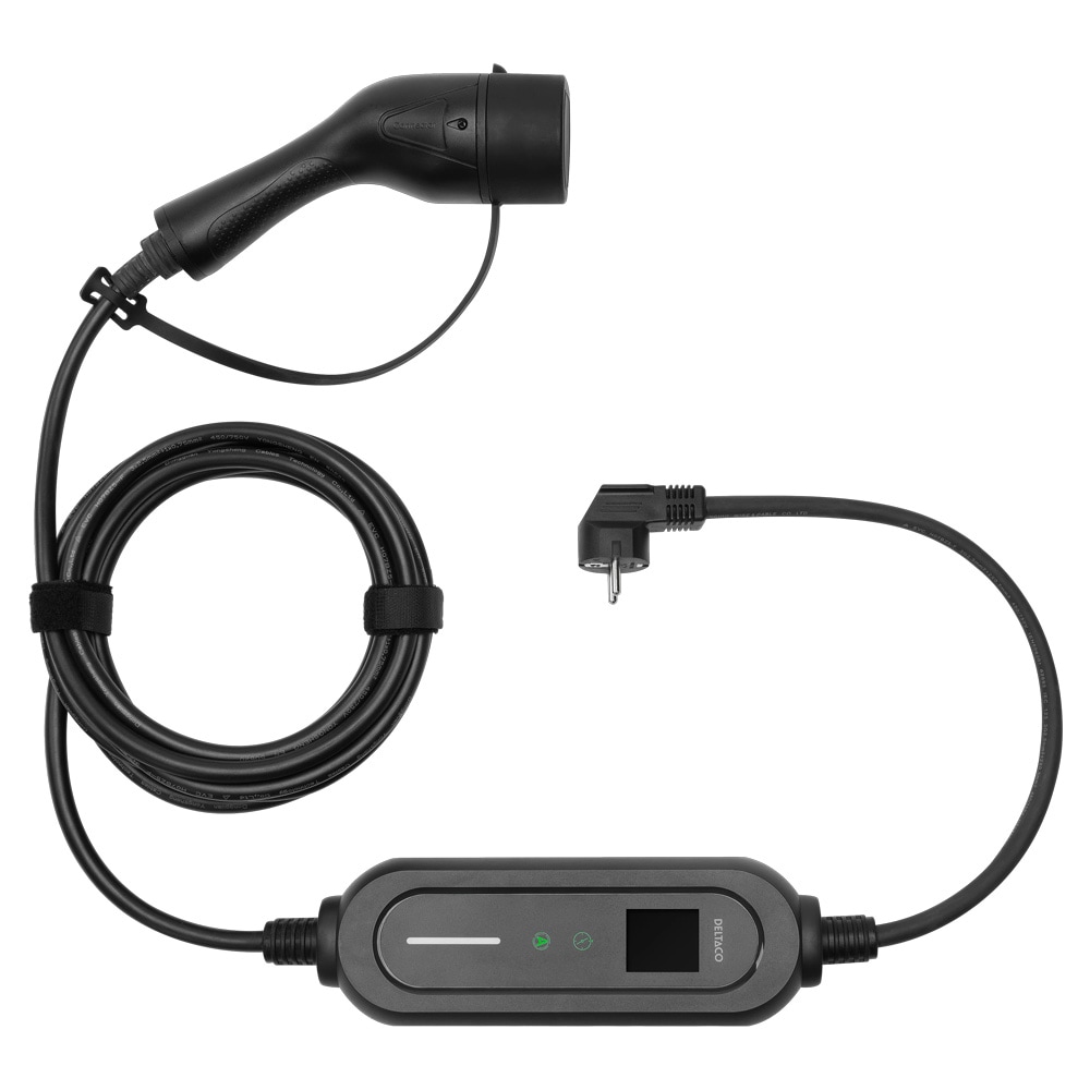 Deltaco E-latauskaapeli Schuko tyypille 2 6-16 A/3,5 kW 5,5 m / Mode 2 -latauskaapeli sähköautolle