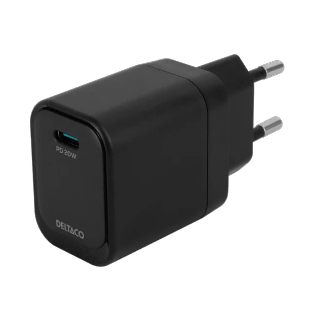 Deltaco USB-C-seinälaturi 1 x USB-C PD 20 W / USB-C-laturi, jossa on Power Delivery -tuki