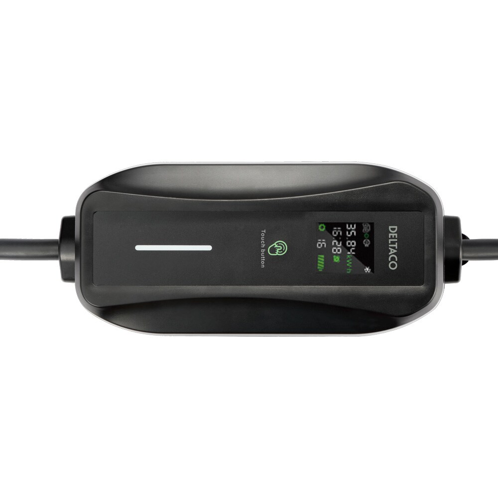 Deltaco E-Charge -latauskaapeli LED-näytöllä, 3-vaiheinen Mode 2, 6–16 A, 6 m / Mode 2 -latauskaapeli sähköautolle