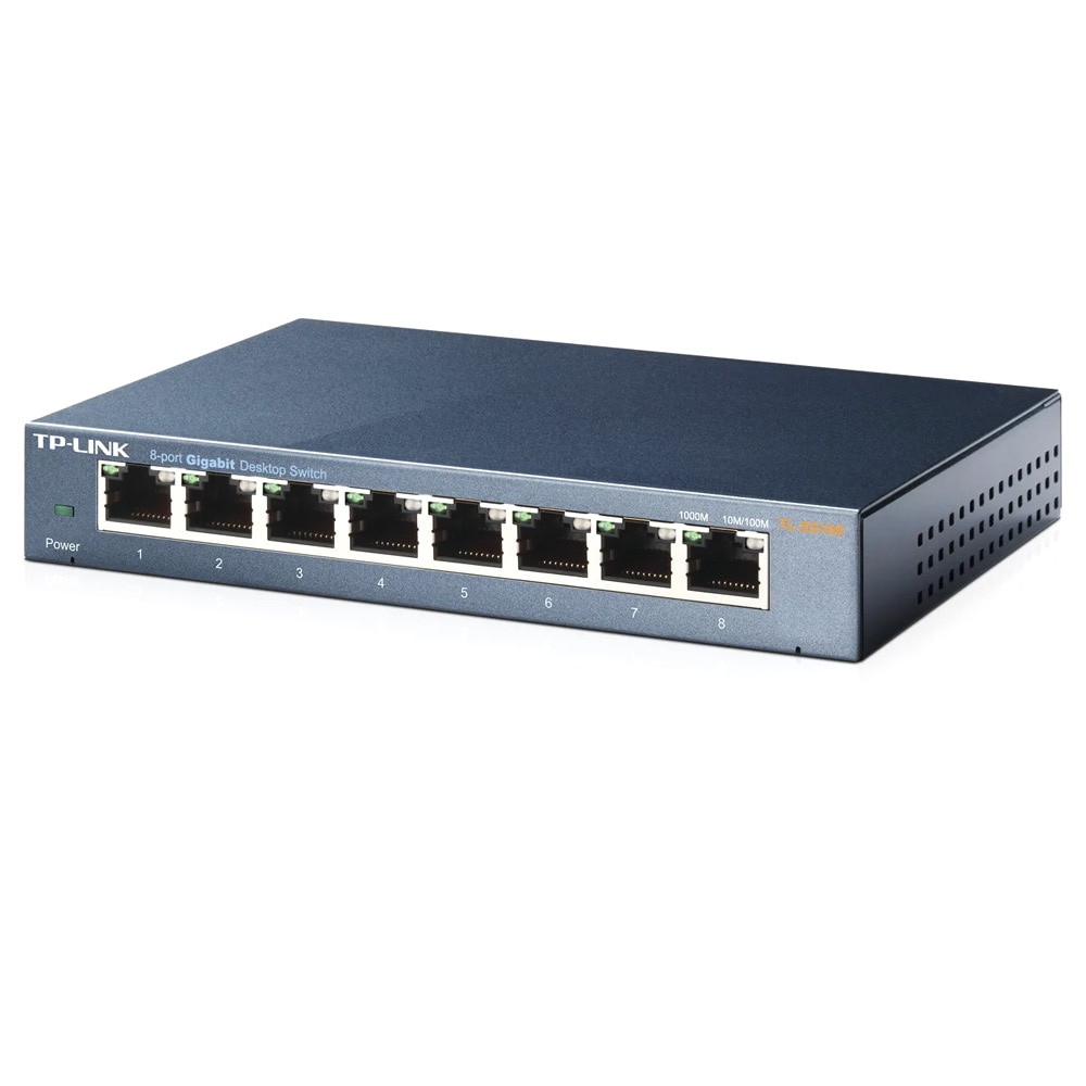TP-LINK-kytkin TL-SG108 8xGBit / 8-porttinen Ethernet-kytkin / Hallitsematon gigabitin kytkin metallikotelolla