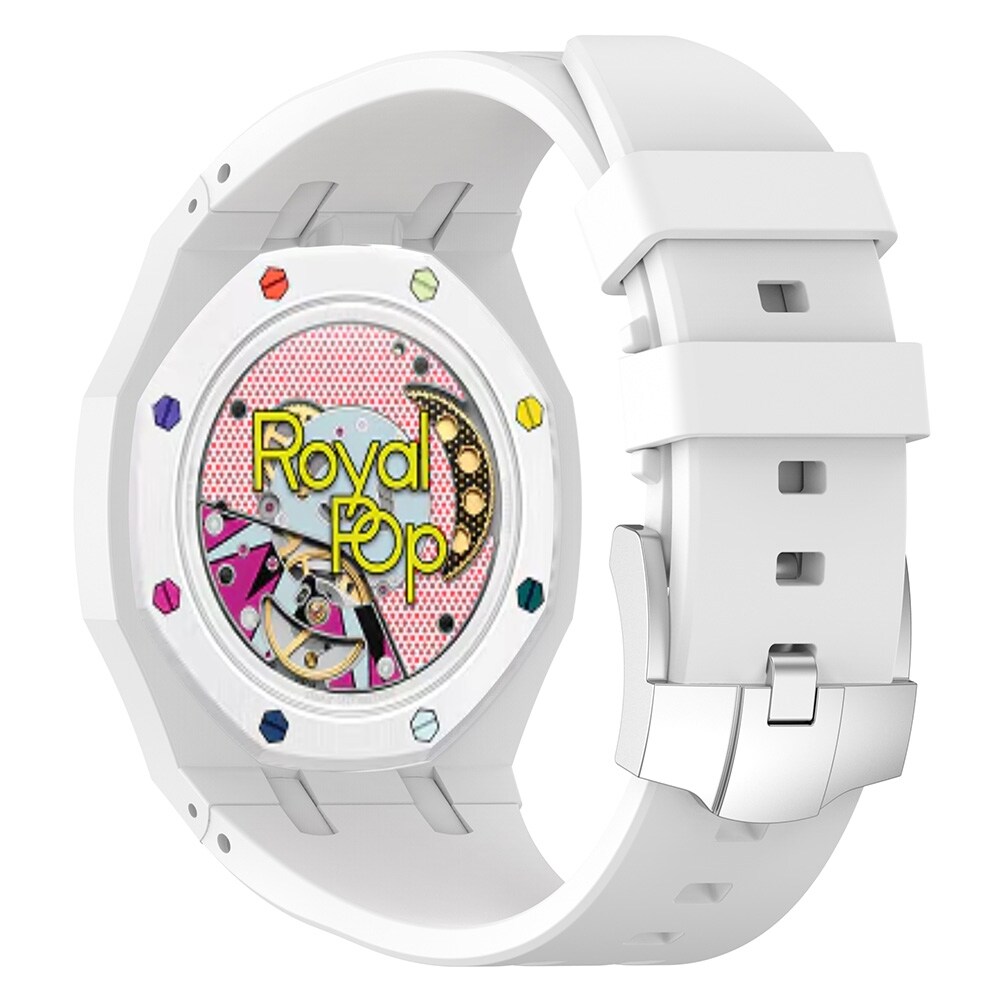 Silikoniranneke ja suojakuori AP x Swatch Royal Pop Huit Blanc -rannekkeelle