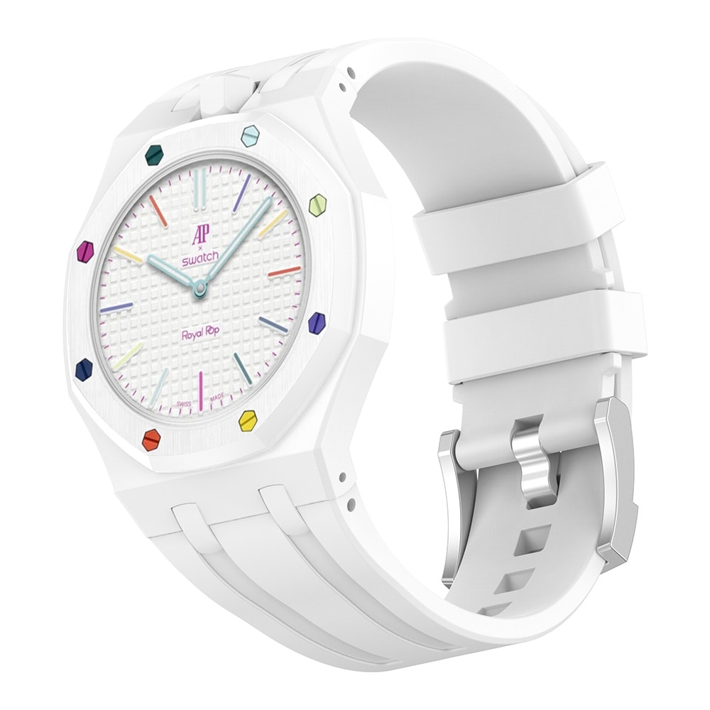 Silikoniranneke ja suojakuori AP x Swatch Royal Pop Huit Blanc -rannekkeelle