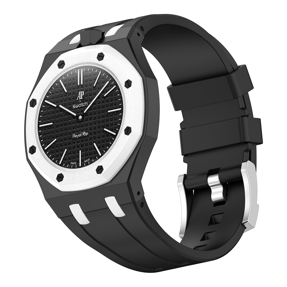 Silikoniranneke ja suojakuori AP x Swatch Royal Pop Ocho Negro -rannekkeelle