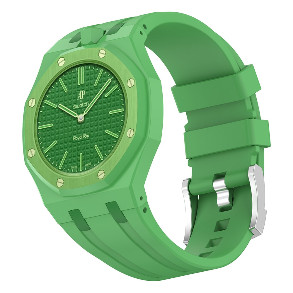 Silikoniranneke ja suojakuori AP x Swatch Royal Pop Green Eight