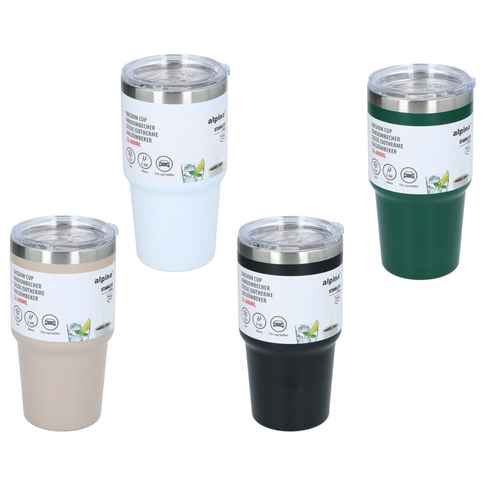 Alpina ruostumattomasta teräksestä valmistettu termomuki 600 ml / matkamuki kannella 600 ml