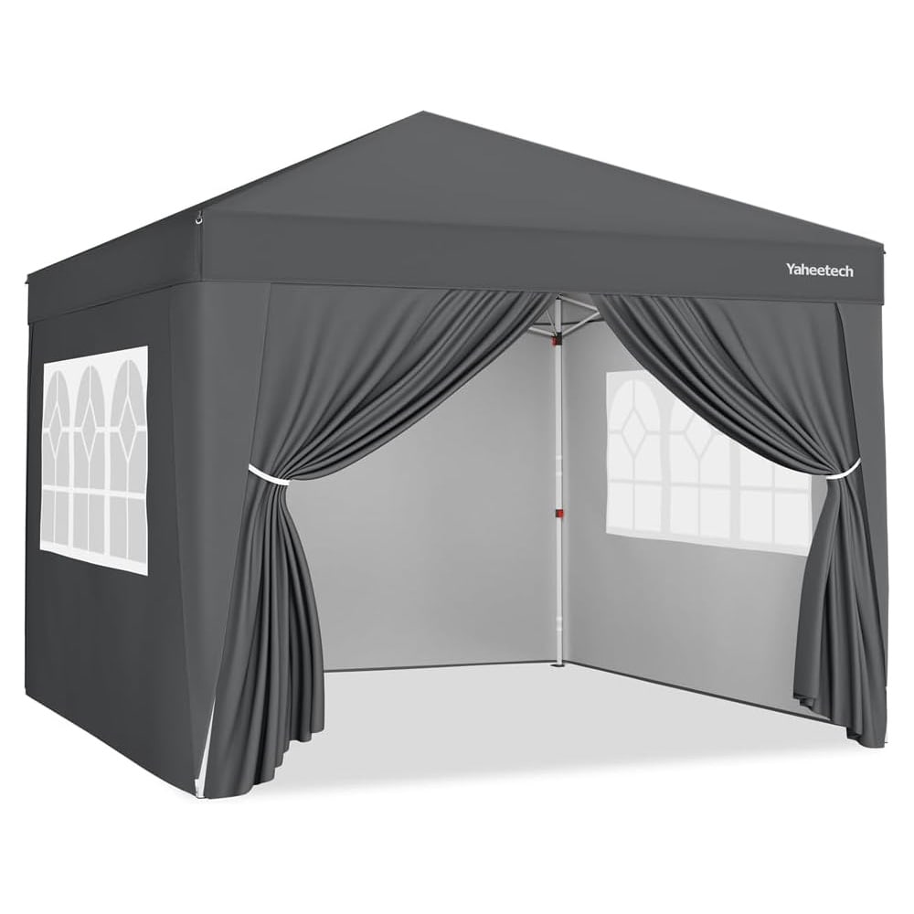 Pop-up-paviljonki 3 x 3 m / kokoontaitettava juhlateltta sivuseinillä / tummanharmaa paviljonki pyörällisellä laukulla