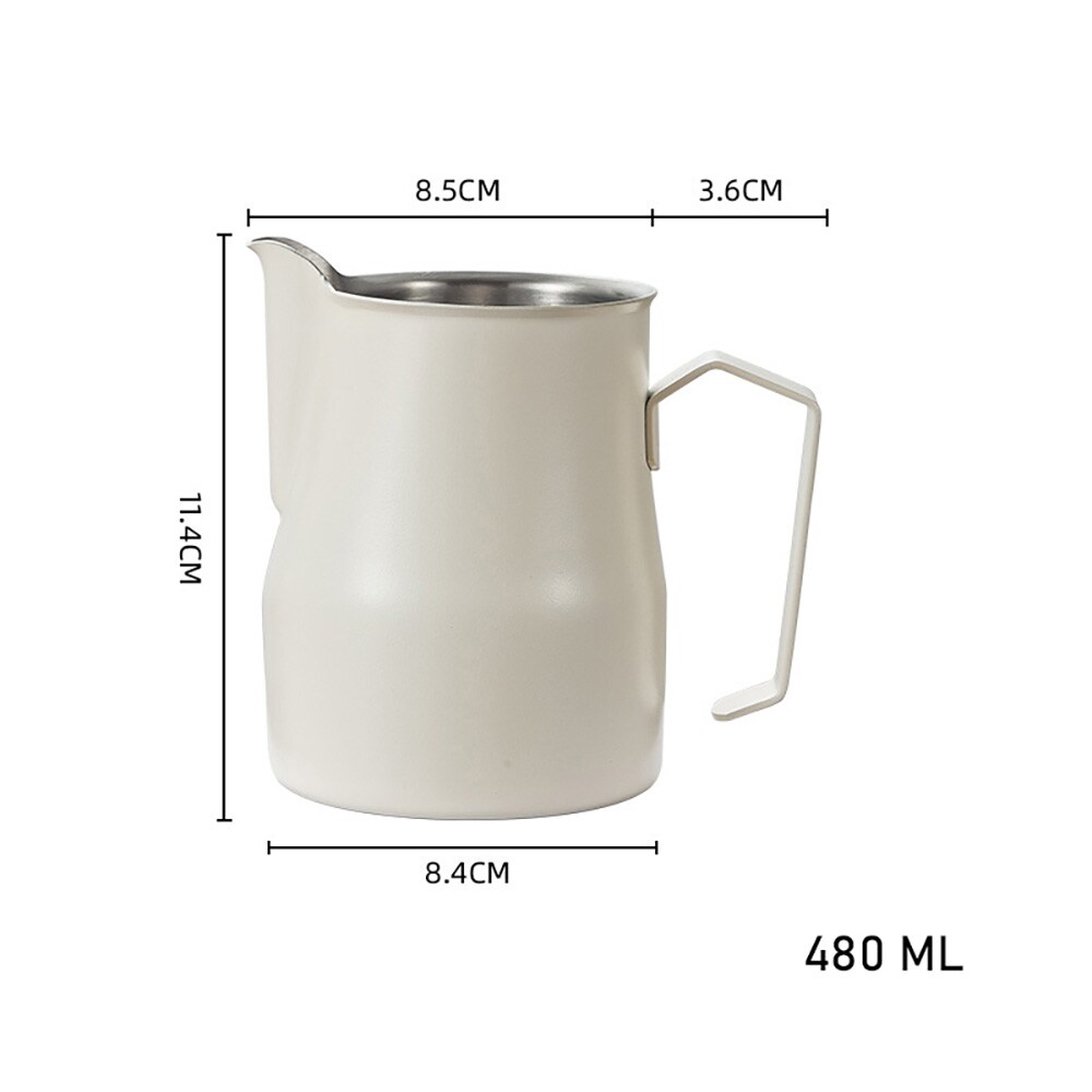 Valkoinen maitokannu ruostumattomasta teräksestä 480 ml / joutsenkaulamainen maidonvaahdotuskannu / baristakannu