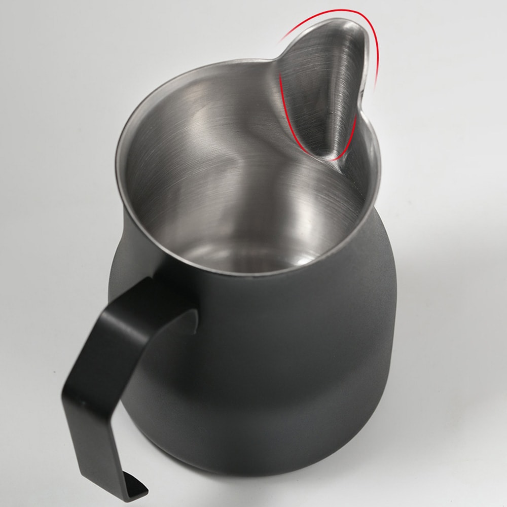 Musta maitokannu ruostumattomasta teräksestä 350 ml / joutsenkaulamainen maidonvaahdotuskannu / baristakannu