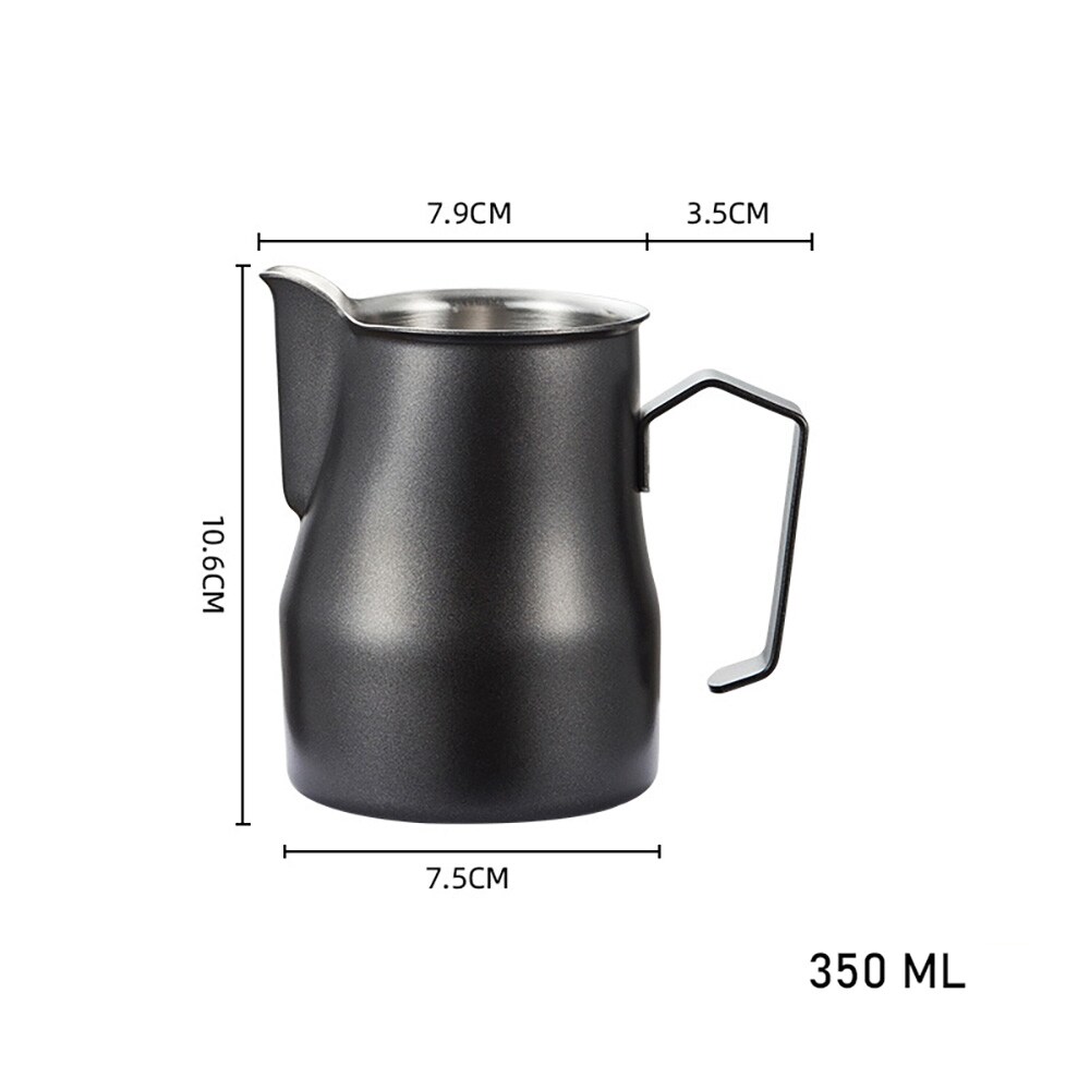 Musta maitokannu ruostumattomasta teräksestä 350 ml / joutsenkaulamainen maidonvaahdotuskannu / baristakannu