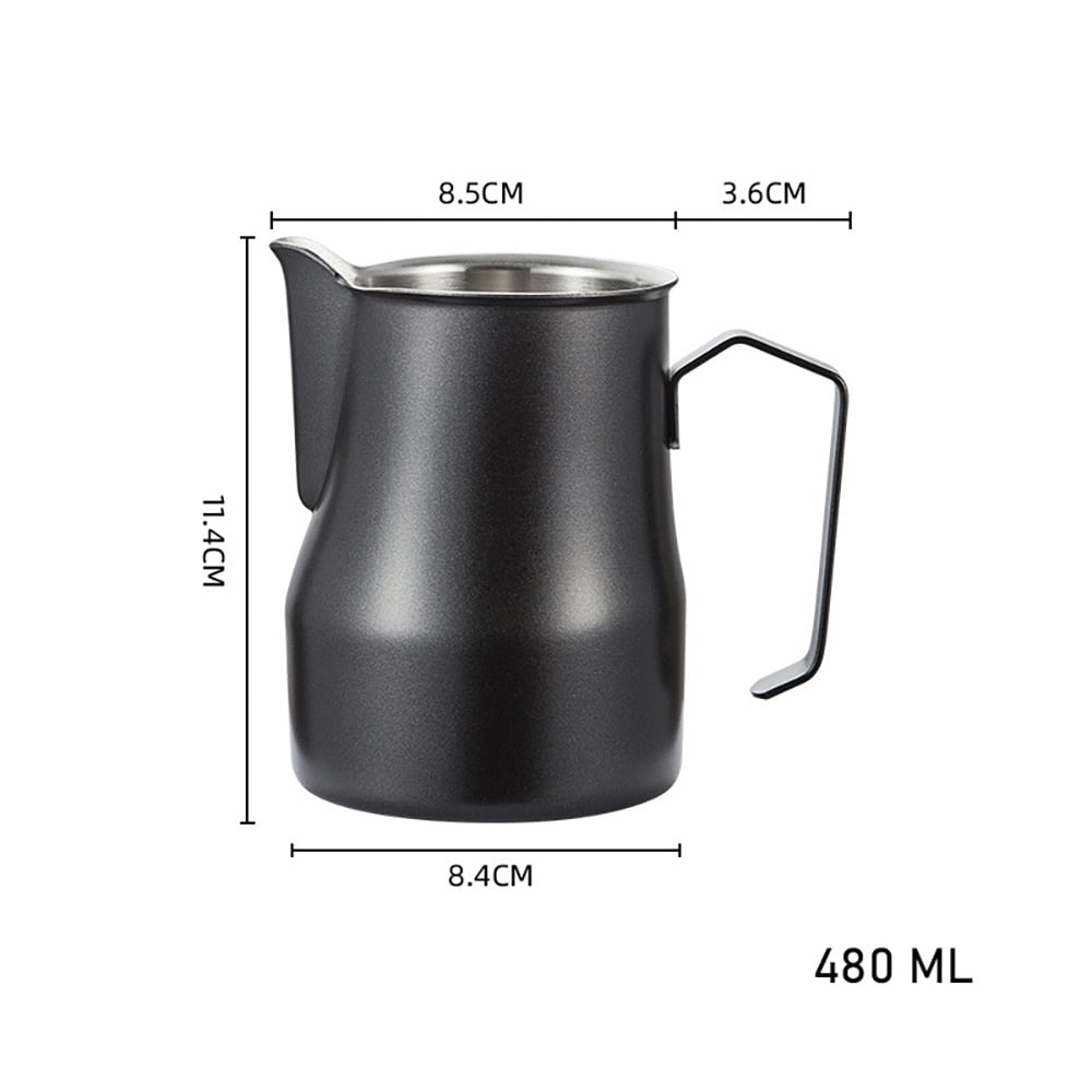 Musta maitokannu ruostumattomasta teräksestä 480 ml / joutsenkaulamainen maidonvaahdotuskannu / baristakannu