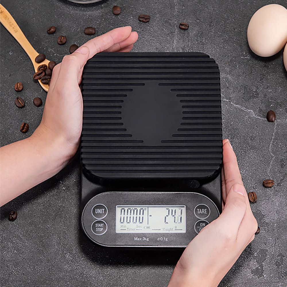 Kahvivaaka ajastimella 3 kg / digitaalinen espressovaaka 0,1 g tarkkuudella / vaaka silikonimatolla