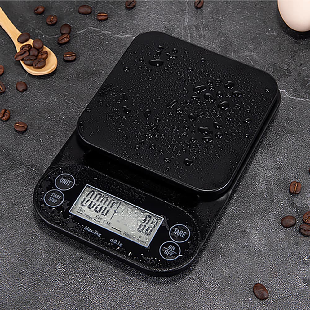 Kahvivaaka ajastimella 3 kg / digitaalinen espressovaaka 0,1 g tarkkuudella / vaaka silikonimatolla