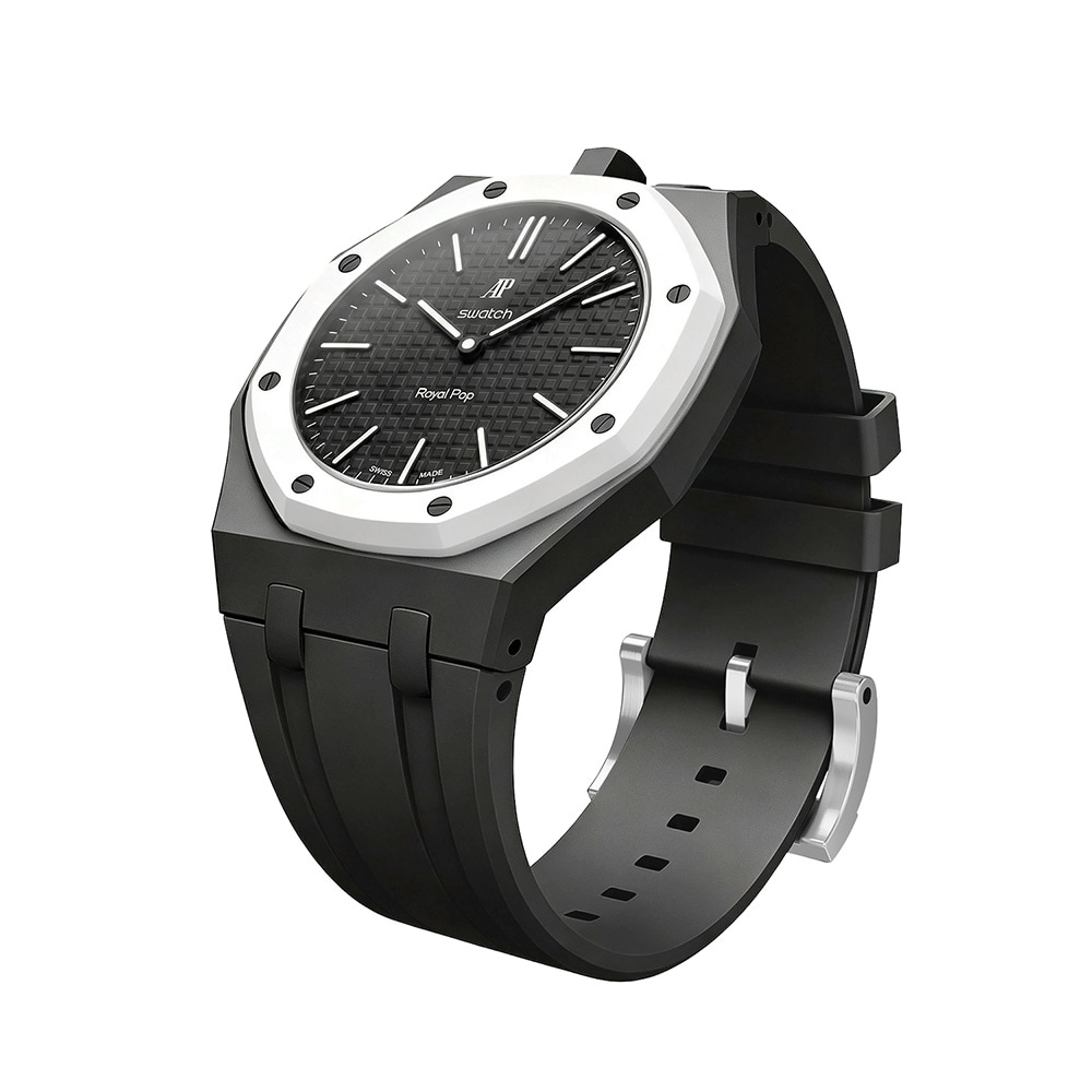 Silikonirannekkeen ja suojakotelon AP x Swatch Royal Pop 12 O'clock - Svart