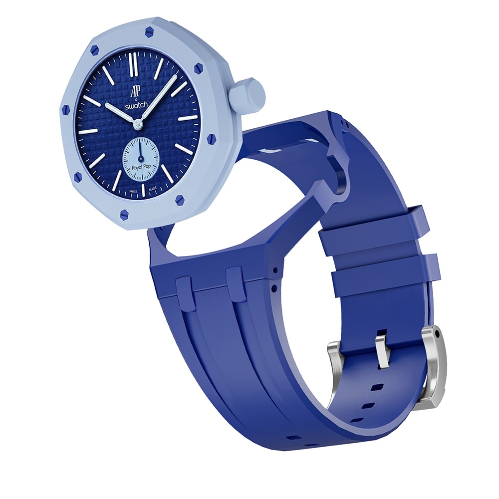 Silikonirannekkeen ja suojakotelon AP x Swatch Royal Pop 3 O'clock -mallille  -  Tummansininen