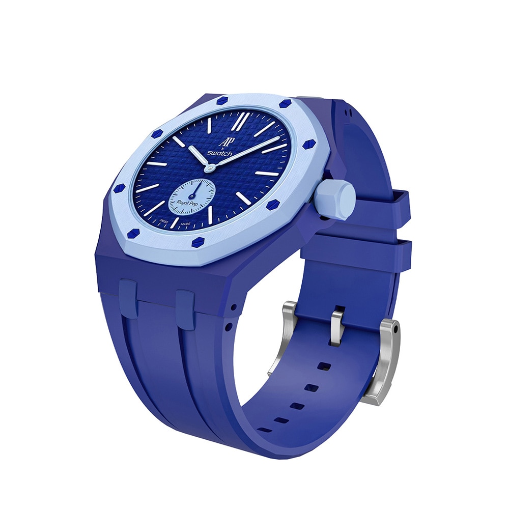 Silikonirannekkeen ja suojakotelon AP x Swatch Royal Pop 3 O'clock -mallille  -  Tummansininen