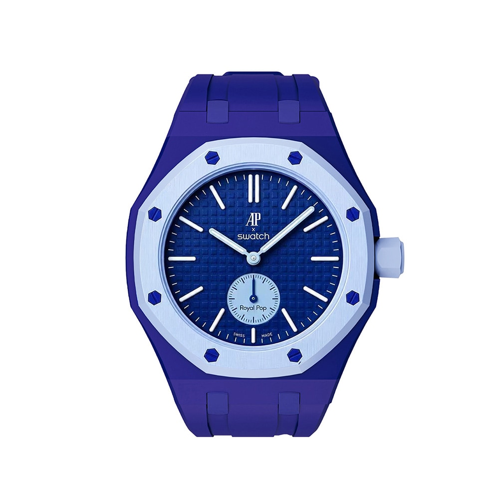 Silikonirannekkeen ja suojakotelon AP x Swatch Royal Pop 3 O'clock -mallille - Tummansininen
