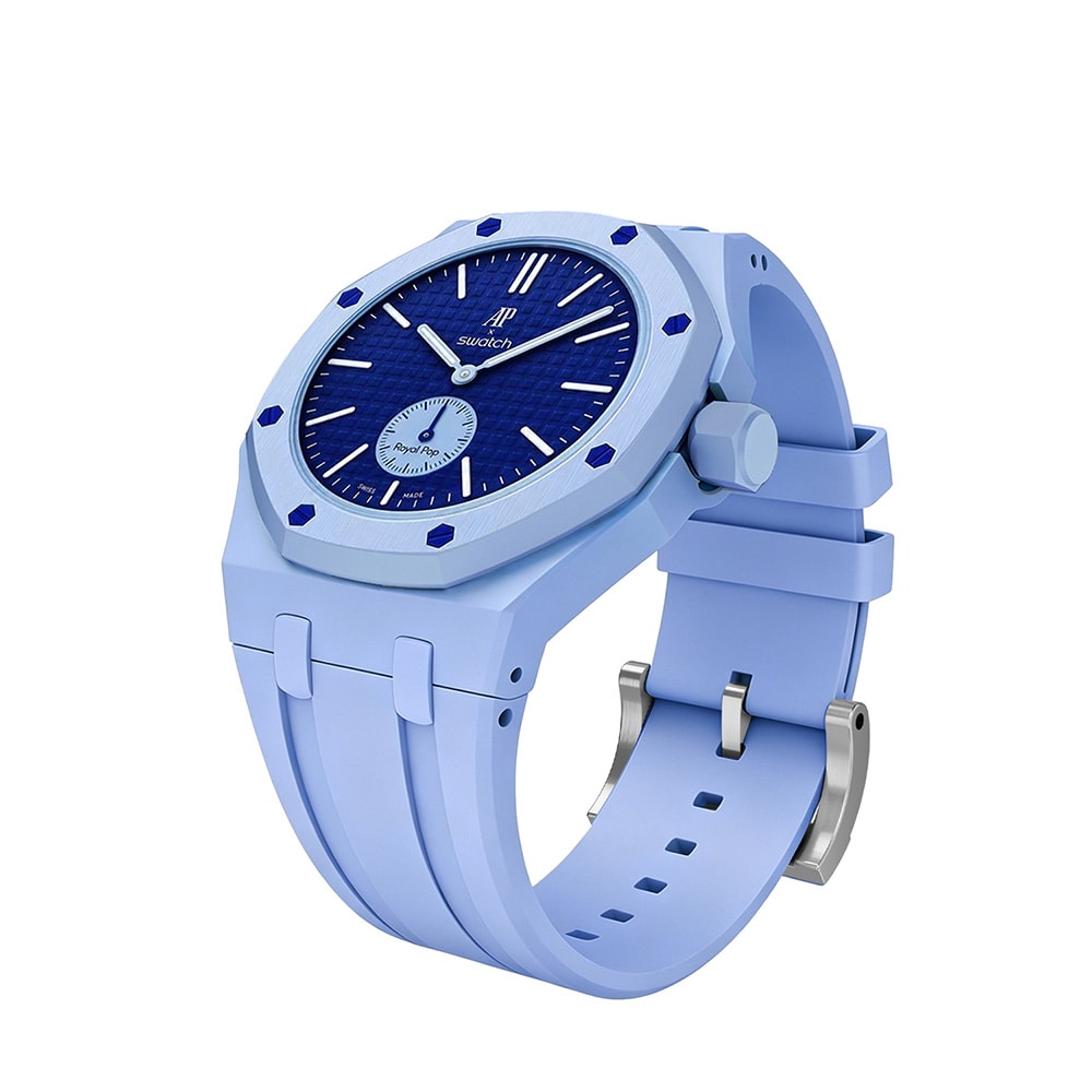 Silikonirannekkeen ja suojakotelon AP x Swatch Royal Pop 3 O'clock -malliin - Vaaleansininen