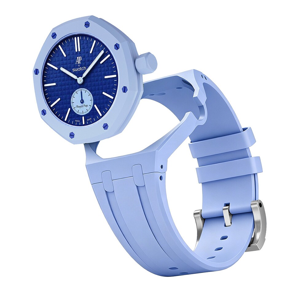 Silikonirannekkeen ja suojakotelon AP x Swatch Royal Pop 3 O'clock -malliin - Vaaleansininen
