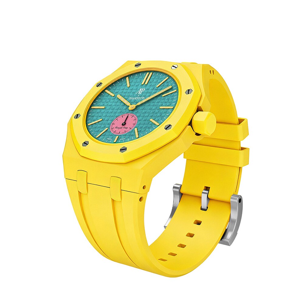 Silikonirannekkeen ja suojakotelon AP x Swatch Royal Pop 3 O'clock -malliin  -  Keltainen