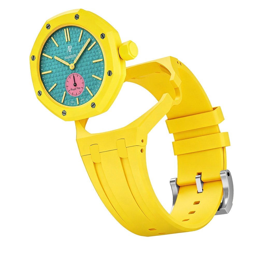 Silikonirannekkeen ja suojakotelon AP x Swatch Royal Pop 3 O'clock -malliin  -  Keltainen