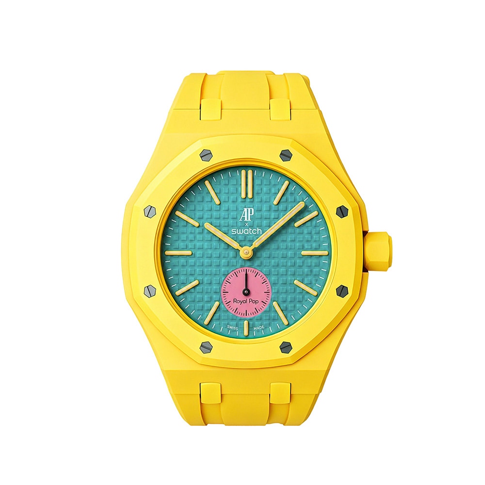 Silikonirannekkeen ja suojakotelon AP x Swatch Royal Pop 3 O'clock -malliin - Keltainen