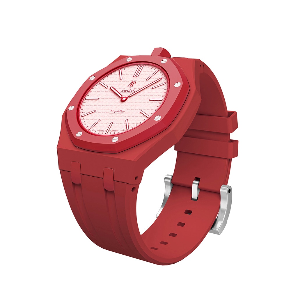 Silikonirannekkeen ja suojakotelon AP x Swatch Royal Pop 12 O'clock -malliin  -  Punainen
