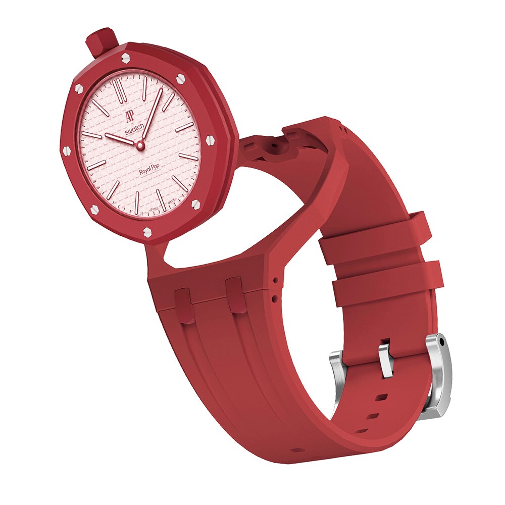 Silikonirannekkeen ja suojakotelon AP x Swatch Royal Pop 12 O'clock -malliin  -  Punainen