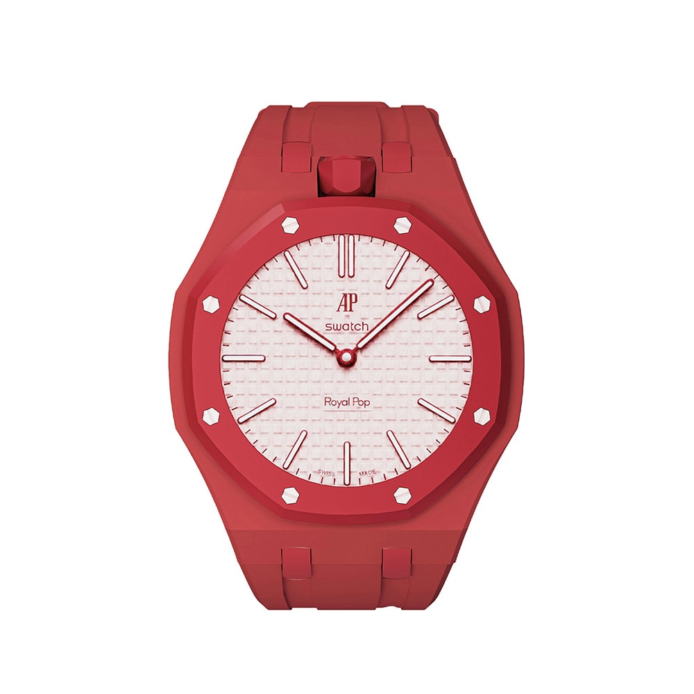 Silikonirannekkeen ja suojakotelon AP x Swatch Royal Pop 12 O'clock -malliin - Punainen