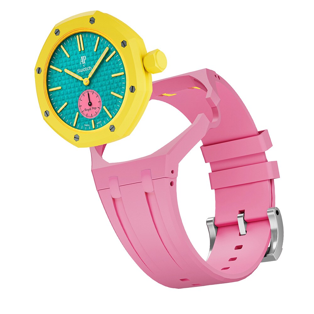 Silikonirannekkeen ja suojakotelon AP x Swatch Royal Pop 3 O'clock -mallille  -  Vaaleanpunainen