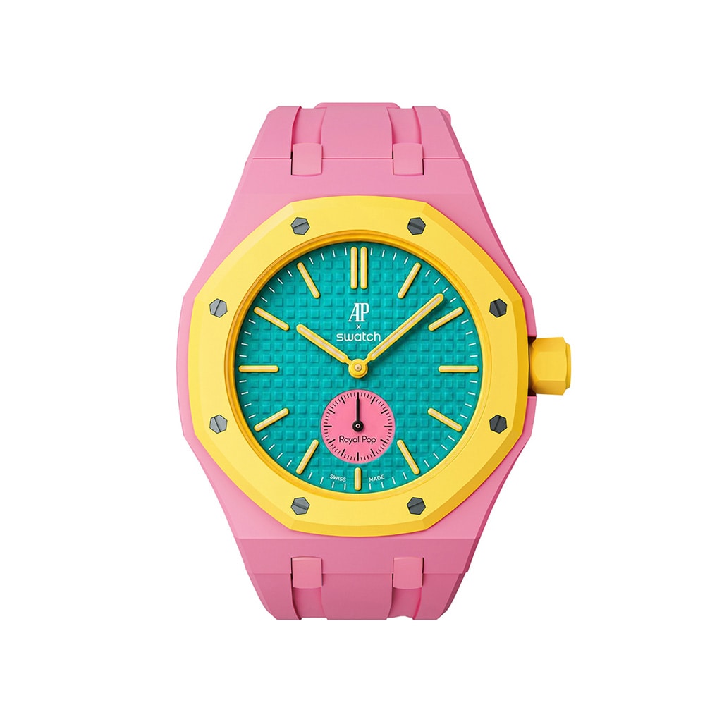 Silikonirannekkeen ja suojakotelon AP x Swatch Royal Pop 3 O'clock -mallille - Vaaleanpunainen