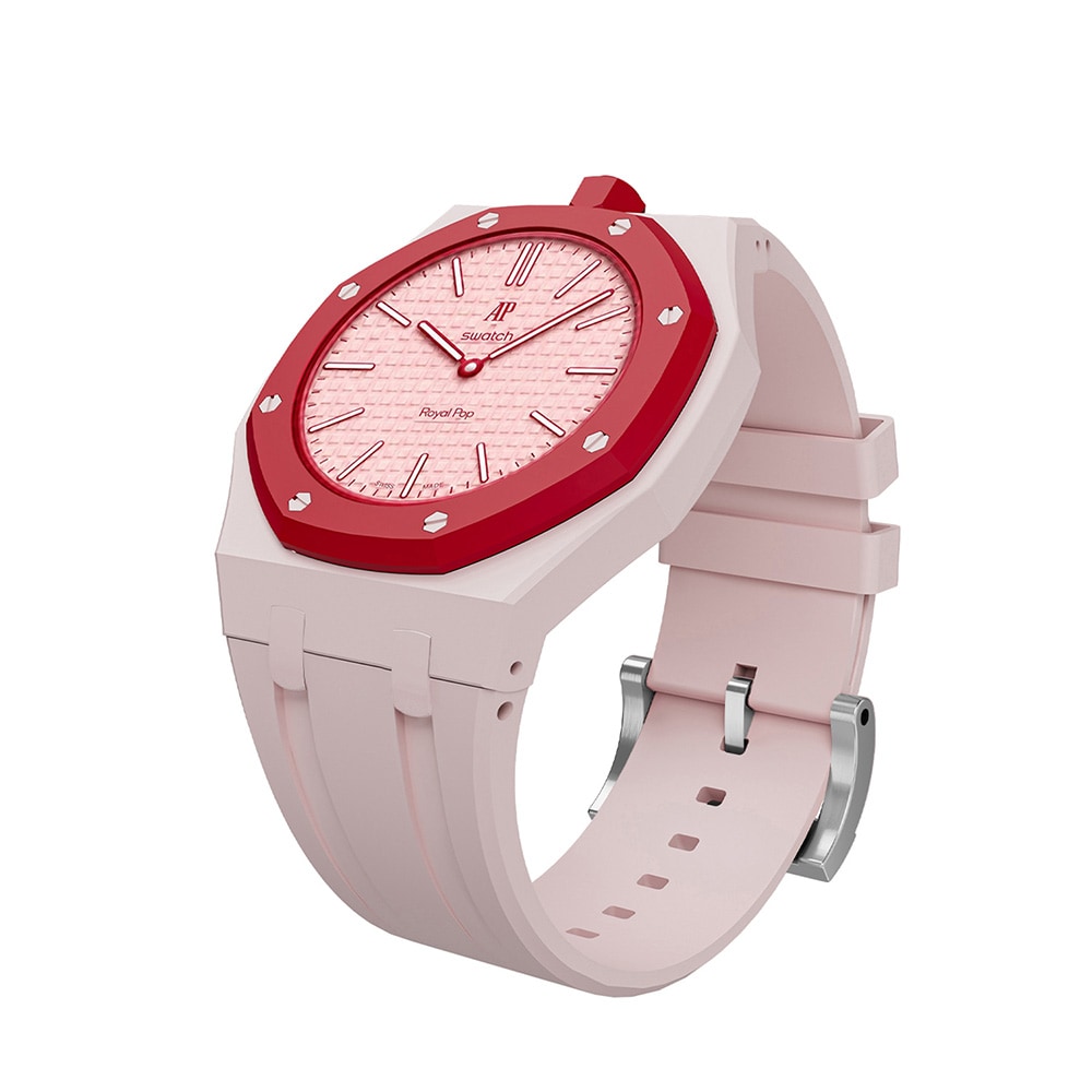 Silikonirannekkeen ja suojakotelon AP x Swatch Royal Pop 12 O'clock - RosaBeige