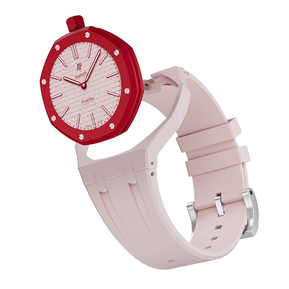 Silikonirannekkeen ja suojakotelon AP x Swatch Royal Pop 12 O'clock - RosaBeige