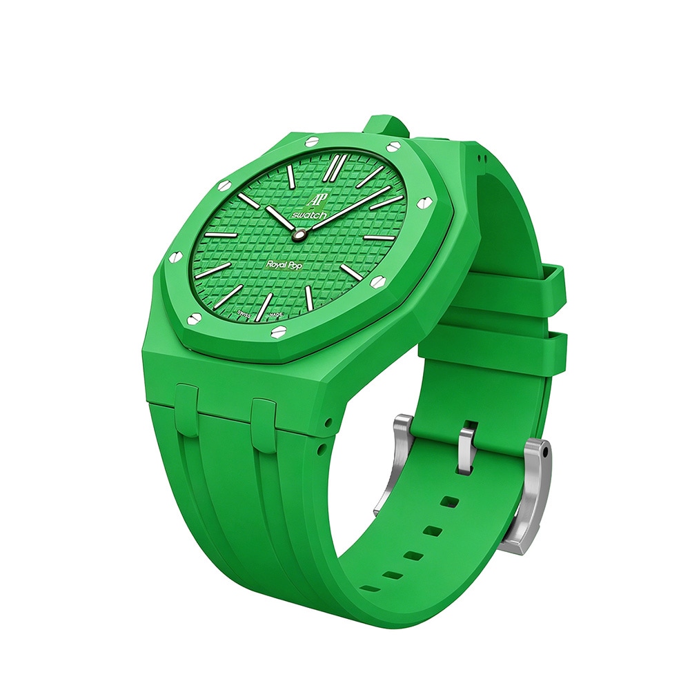 Silikonirannekkeen ja suojakotelon AP x Swatch Royal Pop 12 O'clock - Vihreä