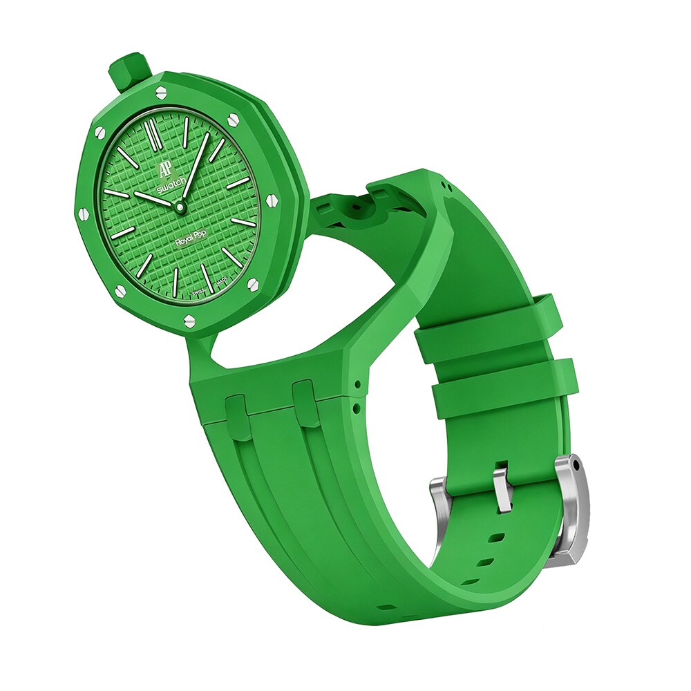 Silikonirannekkeen ja suojakotelon AP x Swatch Royal Pop 12 O'clock - Vihreä