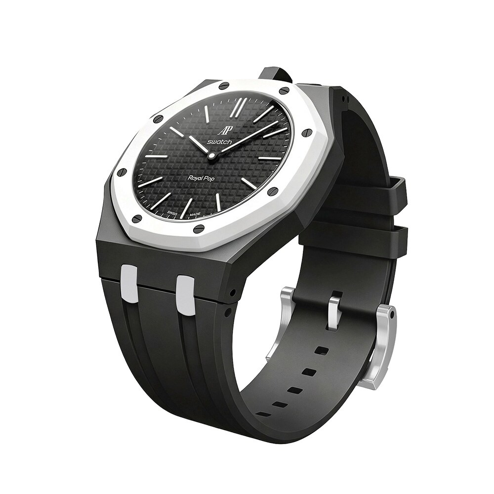 Silikonirannekkeen ja suojakotelon AP x Swatch Royal Pop 12 O'clock - Svart