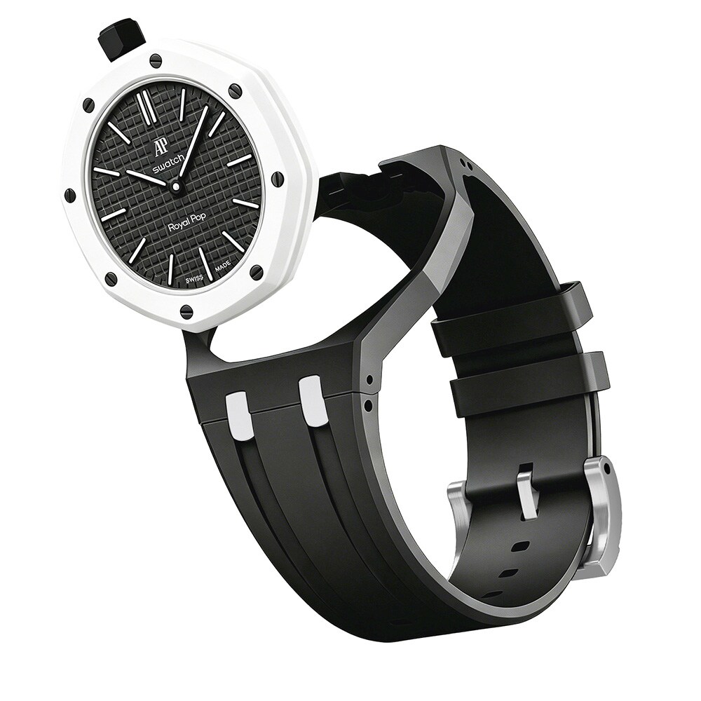 Silikonirannekkeen ja suojakotelon AP x Swatch Royal Pop 12 O'clock - Svart