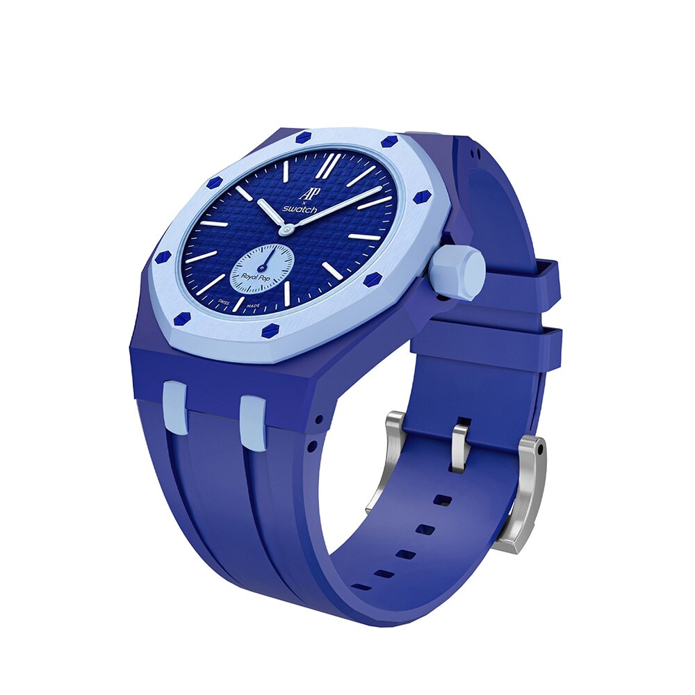 Silikonirannekkeen ja suojakotelon AP x Swatch Royal Pop 3 O'clock - Sininen/Sininen