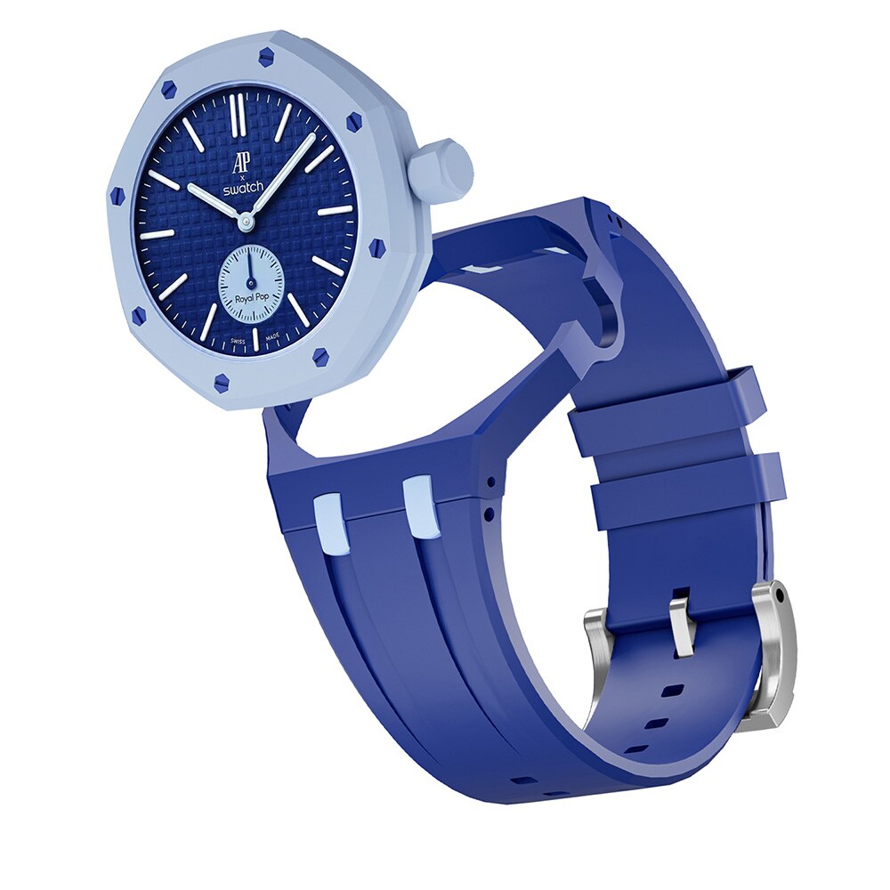 Silikonirannekkeen ja suojakotelon AP x Swatch Royal Pop 3 O'clock - Sininen/Sininen