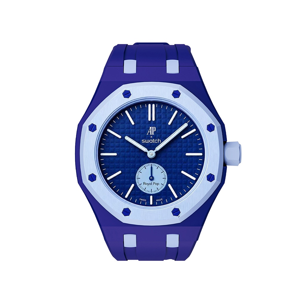 Silikonirannekkeen ja suojakotelon AP x Swatch Royal Pop 3 O'clock - Sininen/Sininen