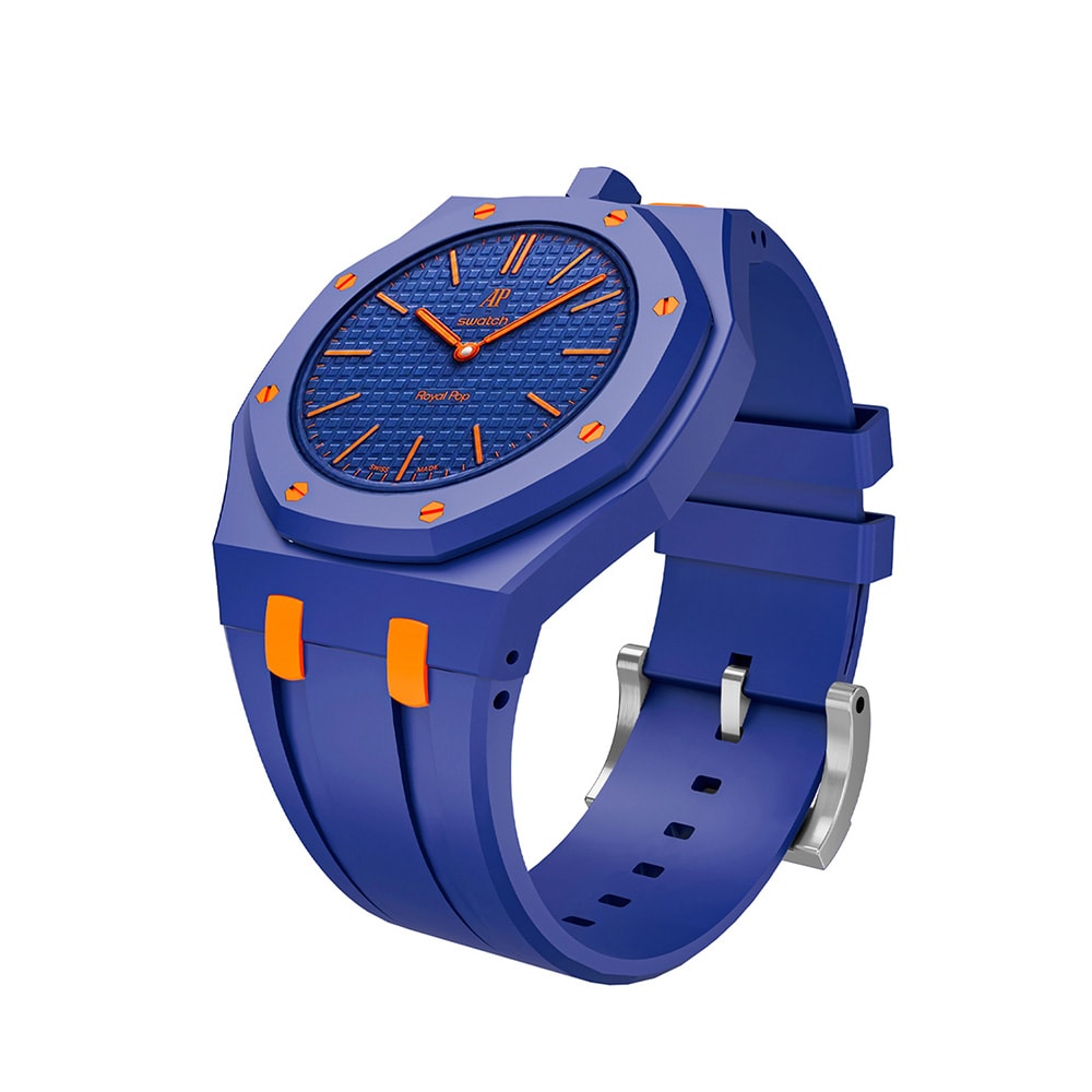 Silikonirannekkeen ja suojakotelon AP x Swatch Royal Pop 12 O'clock - Sininen/oranssi