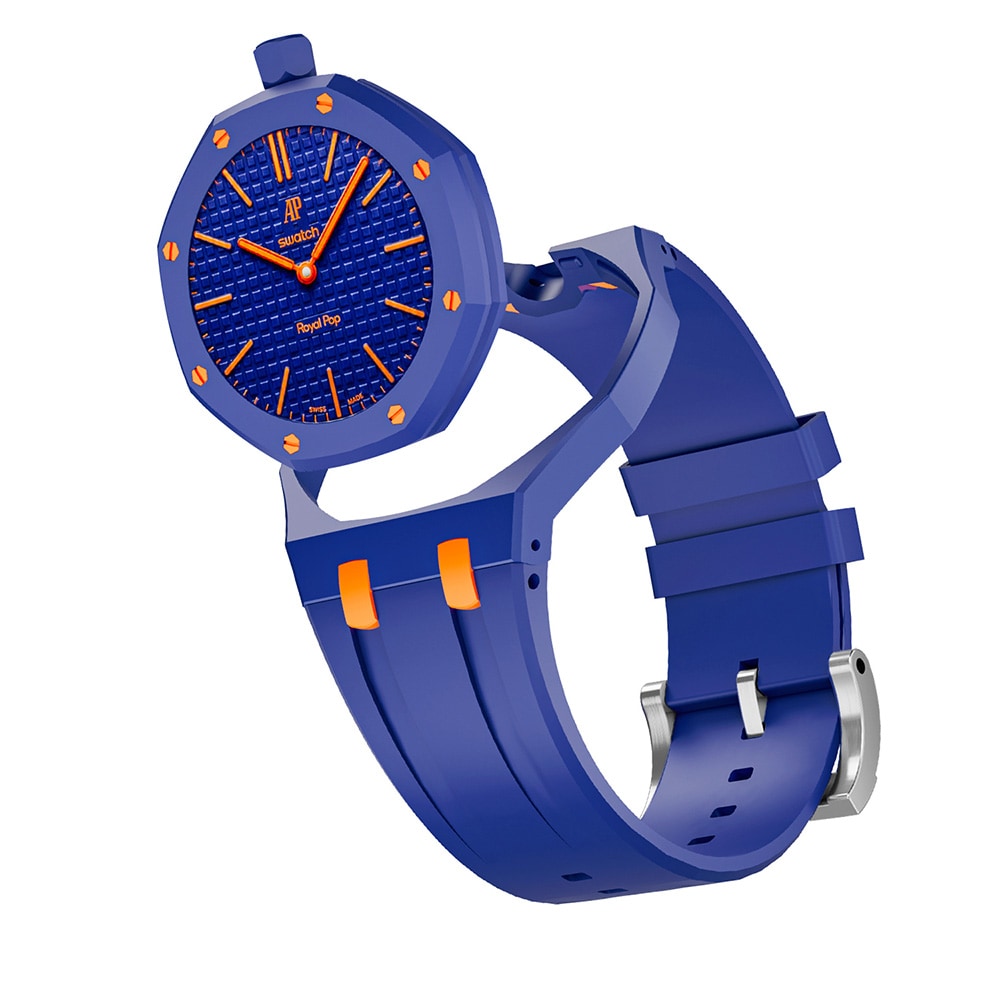 Silikonirannekkeen ja suojakotelon AP x Swatch Royal Pop 12 O'clock - Sininen/oranssi
