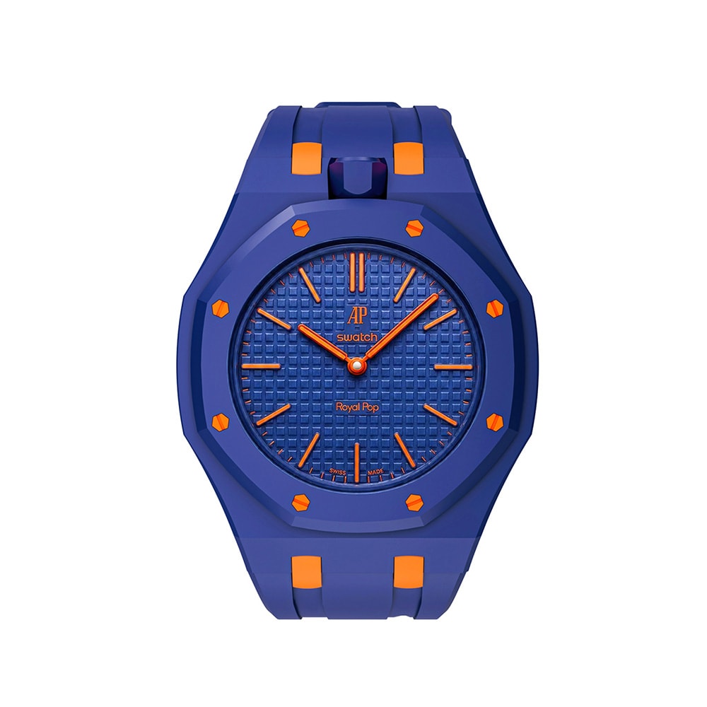 Silikonirannekkeen ja suojakotelon AP x Swatch Royal Pop 12 O'clock - Sininen/oranssi