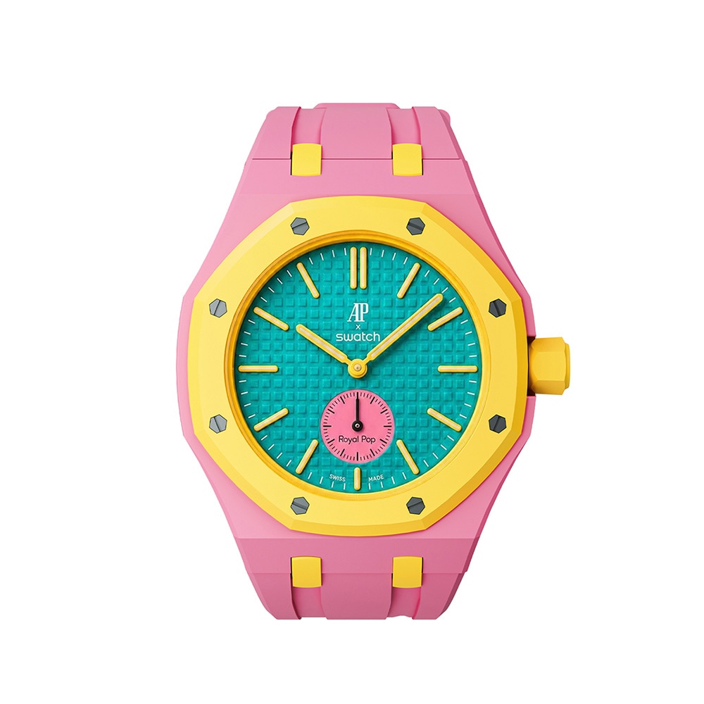 Silikonirannekkeen ja suojakotelon AP x Swatch Royal Pop 3 O'clock - Vaaleanpunainen/Keltainen