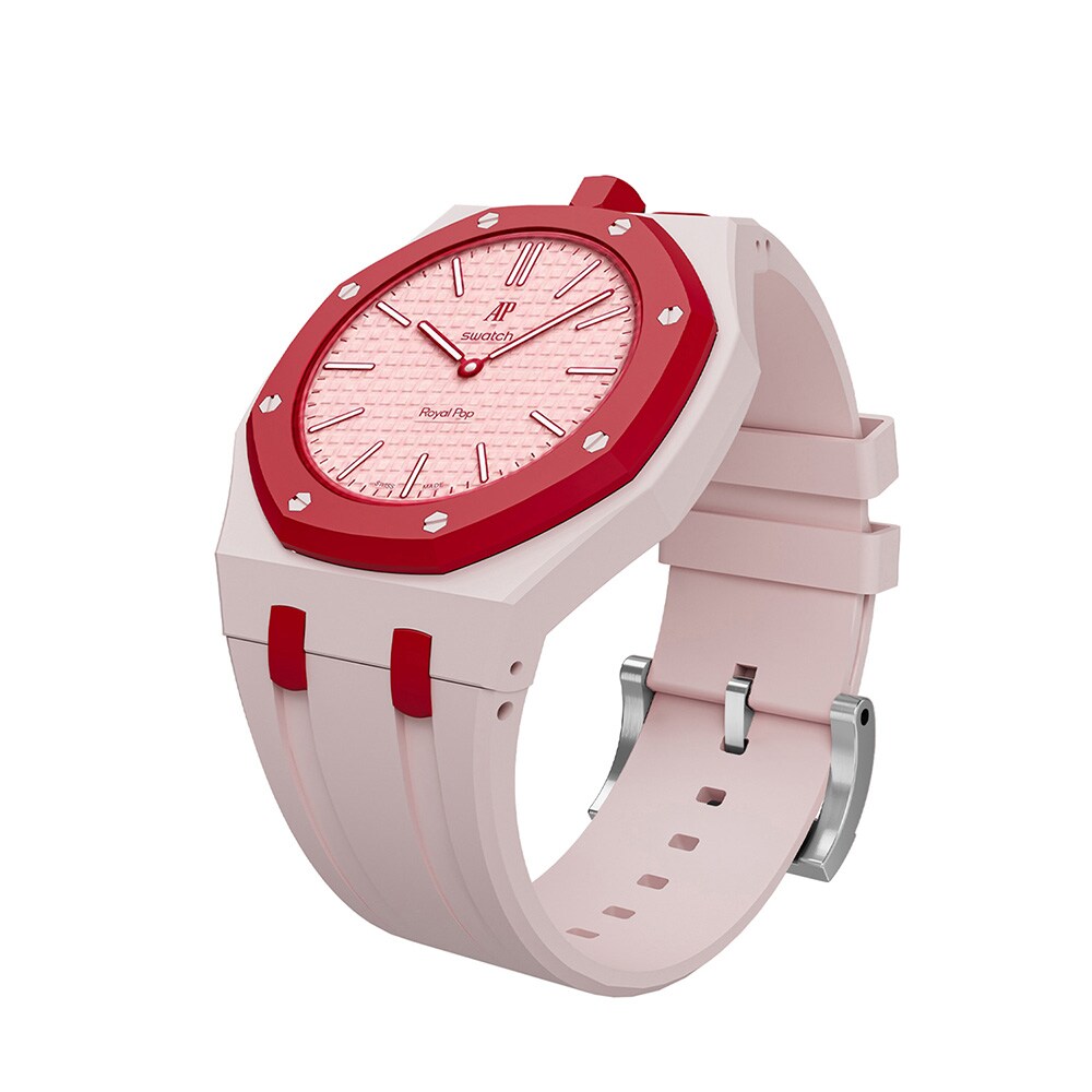 Silikonirannekkeen ja suojakotelon AP x Swatch Royal Pop 12 O'clock - Rose/Punainen