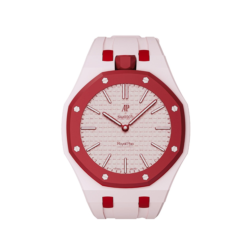 Silikonirannekkeen ja suojakotelon AP x Swatch Royal Pop 12 O'clock - Rose/Punainen