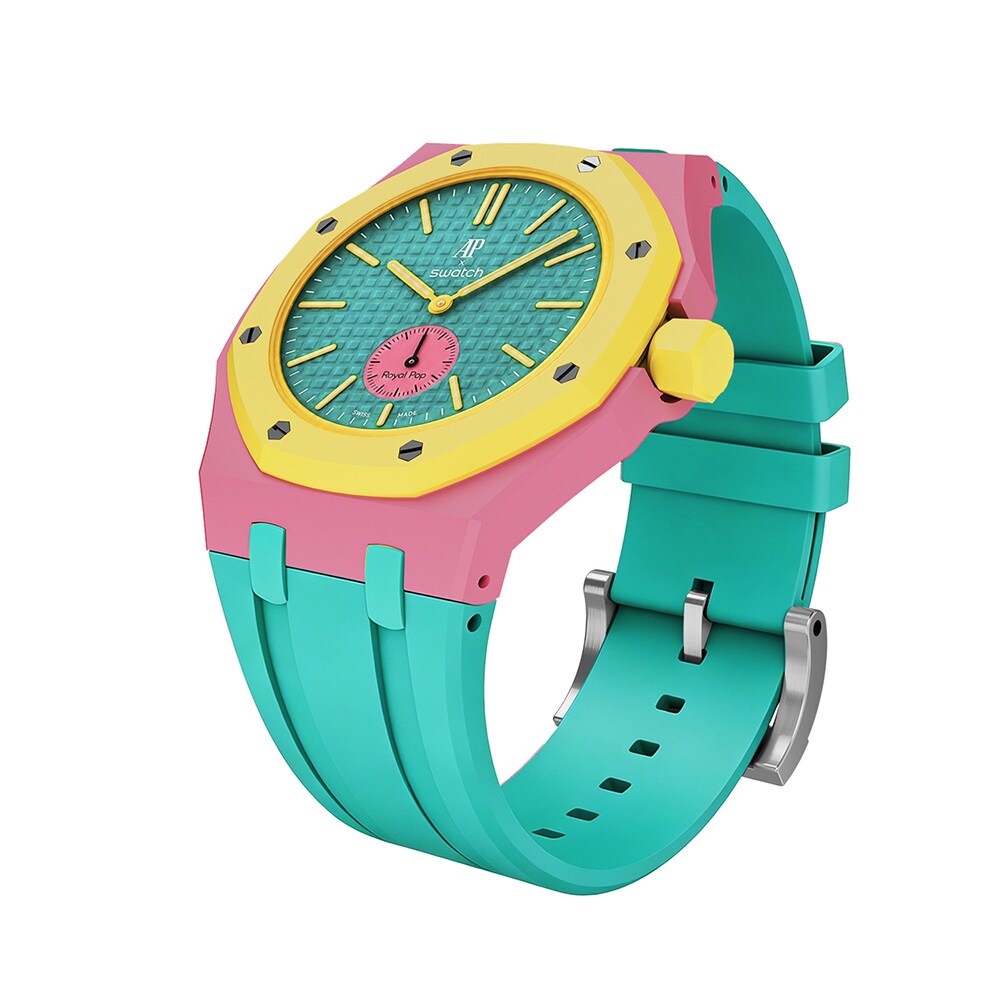 Silikonirannekkeen ja suojakotelon AP x Swatch Royal Pop 3 O'clock - Vaaleanpunainen/Vihreä